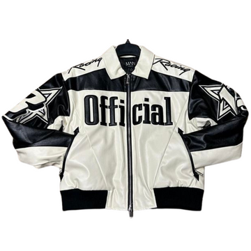 "Official" Racing Jacket – Black & White Faux Leather