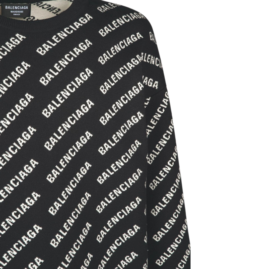 Balenciaga All-Over Logo Sweater – Black & White