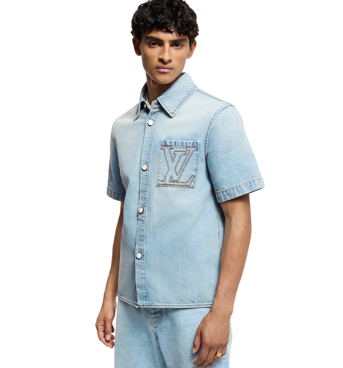 LV Short-Sleeved Denim Shirt